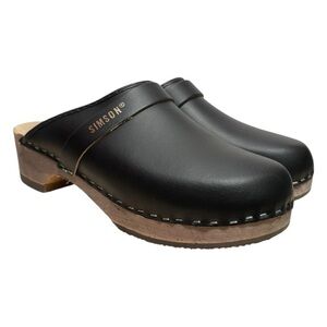 Simson Dutch Orthopedic Leather Clogs Black Size 40